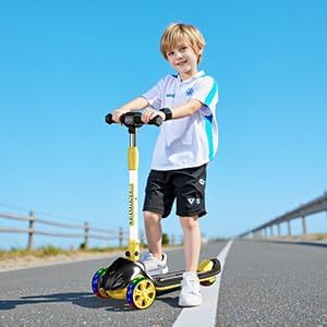 3-Wheel Foldable Kick Scooter for Kids, 4 Adjustable Height Toddler Scooter with LED Lighted Wheels, Lean-to-Steer Design& Wider Anti-Slip Deck for Children Boys & Girls Ages 3-8