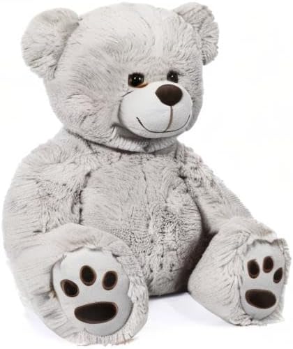 LotFancy Teddy Bear Stuffed Animal, 20 inch Gray Stuffed Bear Plush Toy, with Cute Footprints, Gift for Kids Baby Toddlers on Baby Shower, Birthday, Christmas, Easter Decoration