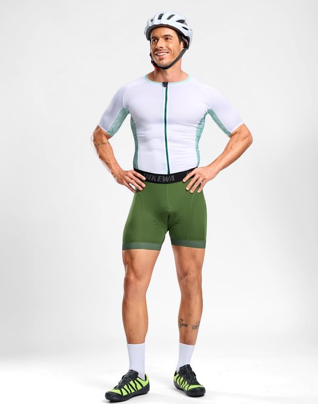 Bikewa Men's Cycling Underwear with Anti-Slip Leg Grips 4D Padded Bike Shorts MTB Liner for Bicycle Biking Riding