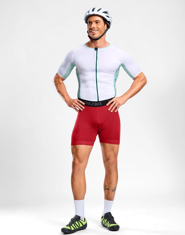 Bikewa Men's Cycling Underwear with Anti-Slip Leg Grips 4D Padded Bike Shorts MTB Liner for Bicycle Biking Riding