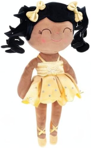 Gloveleya Baby Dolls Soft Snuggly Curly Hair Ballerina Doll First Baby Girl Gifts Plush Tanned Ballet Doll with Lace Mesh Dress Golden Ballerina Series