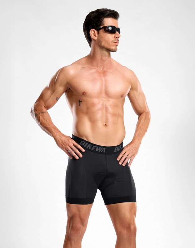Bikewa Men's Cycling Underwear with Anti-Slip Leg Grips 4D Padded Bike Shorts MTB Liner for Bicycle Biking Riding