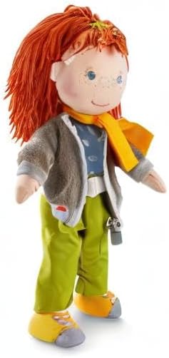 HABA 12" Soft Doll Soley with Red Hair, Outdoor Adventure Outfit and Embroidered Face, Machine Washable Baby Doll with Clothes and Baby Dolls for 18 Months and up