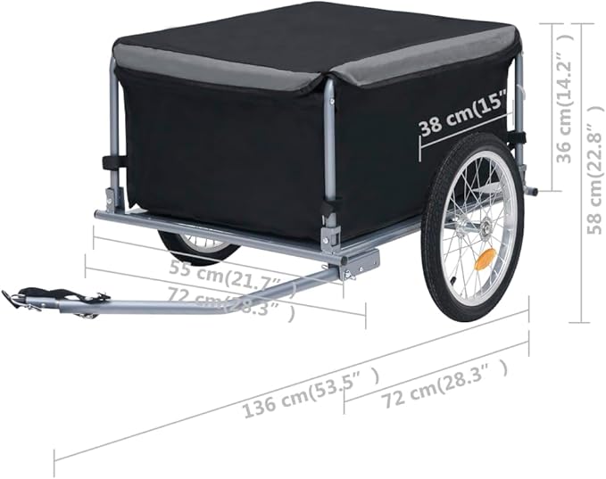 Bike Cargo Trailer with Rain Cover, Bicycle Cargo Trailer Foldable Two-Wheel Bike Luggage Wagon Bicycle Trailer with Removable Cover, Black and Gray, Maximum Load Capacity: 143.3 lb