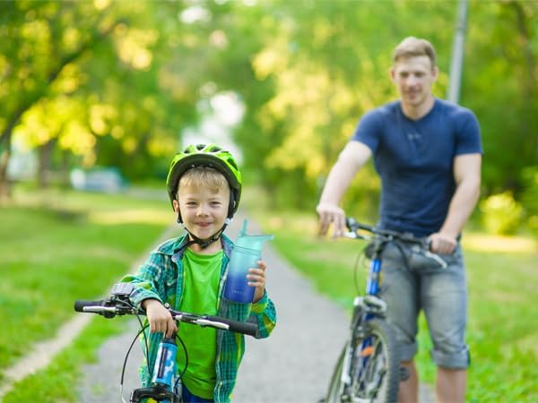 Mininoo Insulated Kids Water Bottle, 12 oz Stainless Steel Water Bottle Kids with Straw Lid and Chug Lid for Girls, Boys (Sky/Blue)