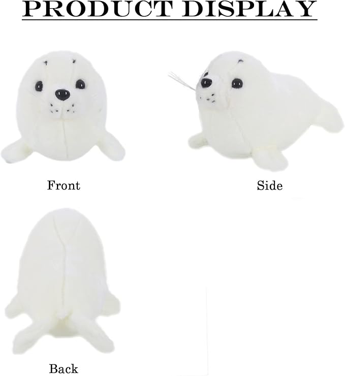 Seal Plush Stuffed Animal White Cute Toy Pillow Kawaii Doll for Kids, 11.8 inch