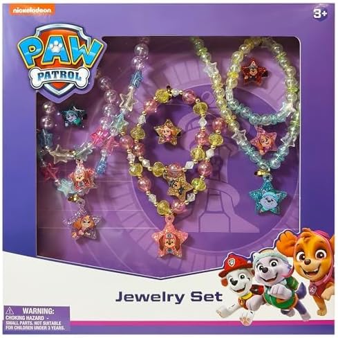 LUV HER Paw Patrol Girl's Jewelry Set - Dress up Toy Jewelry Box Set with Bead Necklace, Bracelet and Ring - Play Accessories - Ages 3+