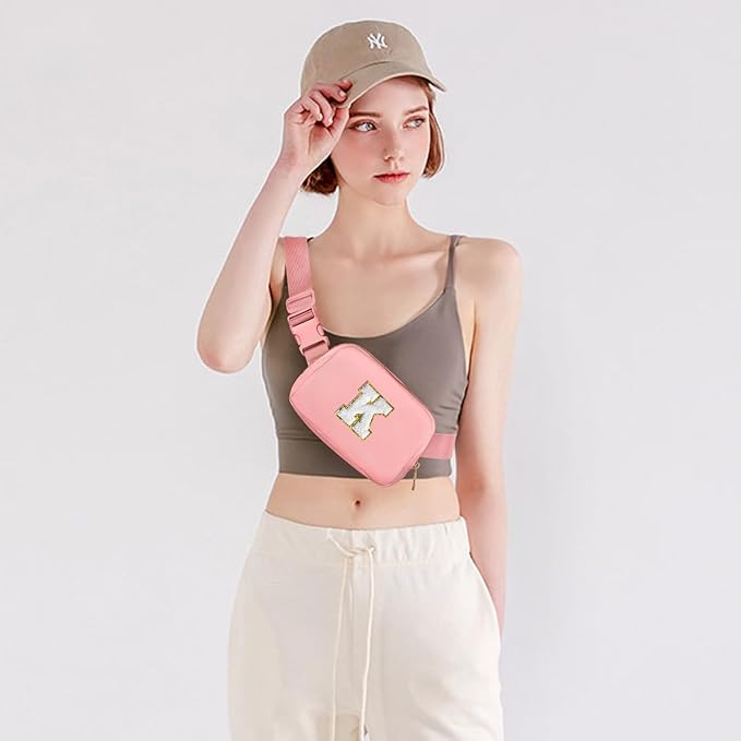 Gitus Birthday Gifts for 8 9 10 11 12 13 Year Old Girls Personalized Fanny Pack Crossbody Bags with Initial Letter Patch Belt Bag for Teen Girls Cute Trendy Stuff Travel Essentials (LightPink-K)