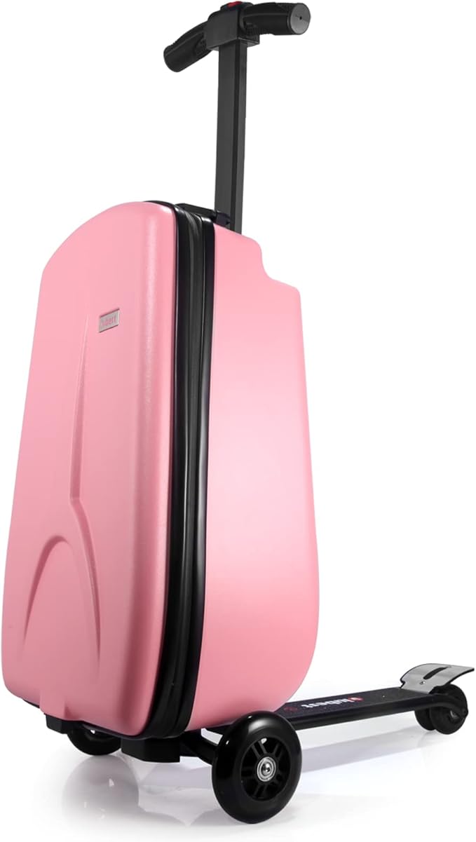 Scooter Luggage for Kids Scooter Suitcase for Ages 4-12, 4 in 1 Kids Luggage Boarding Suitcase Detachable & Foldable Scooter Travel Trolley Ride On Luggage-Rose Pink