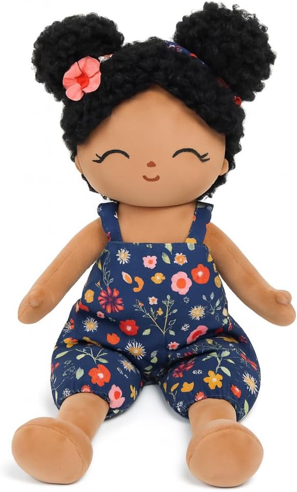 Soft Baby Doll Toys (16'') Baby Rag Doll for Girls Birthday Gift Christmas Plush Toys Gift for Toddler Kids (Black)