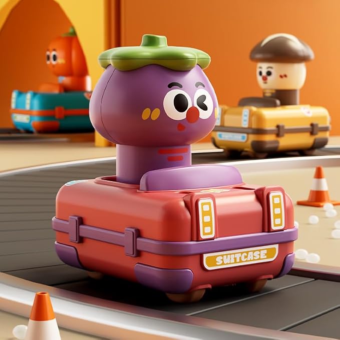 Toddler Car Toys for 1 Year Old Girl Boy, Baby Press and Go Toy Cars for Toddlers 1-3, Montessori Infant Play Vehicle Set, Play Food(Veggie) Racing Cars for 18-24 Month, 1st Birthday