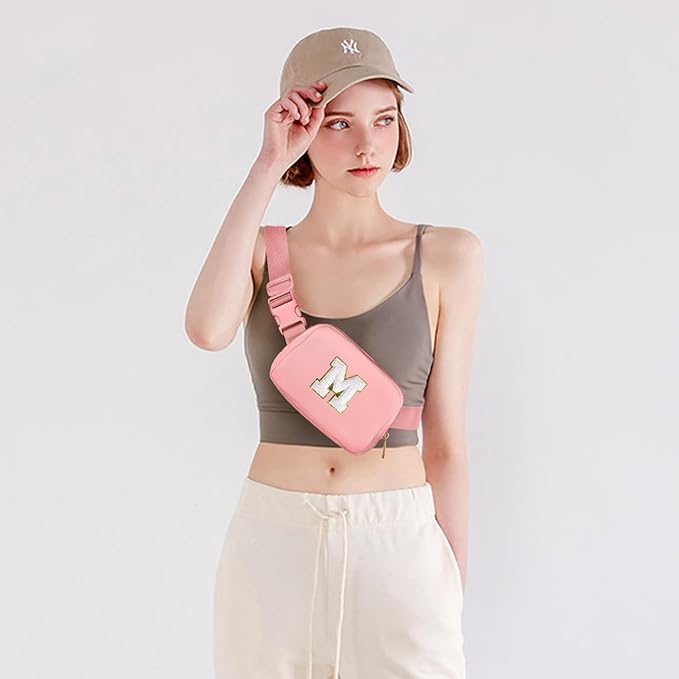 Gitus Birthday Gifts for 8 9 10 11 12 13 Year Old Girls Personalized Fanny Pack Crossbody Bags with Initial Letter Patch Belt Bag for Teen Girls Cute Trendy Stuff Travel Essentials (LightPink-M)