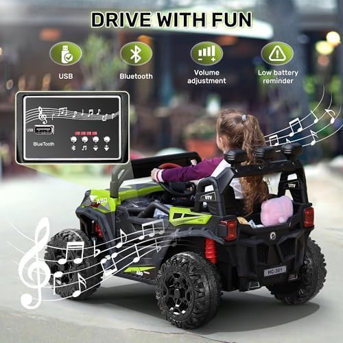 ANPABO 24V Ride on Toys for Big Kids w/Remote Control, 4X75W Motors, Max 4.5MPH, 4WD/2WD Switchable, 4 Shock Absorbers, 19" Spacious Seat, Bluetooth, Electric Car for Kids(Bright Green)