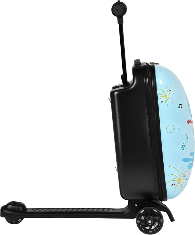 smilesun 4-in-1 Detachable Scooter Luggage for Kids & Teens, Hardside Ride-On Suitcase with Dinosaur Design, Lightweight Foldable, Perfect Travel Gift for Boys(Light Blue 22-inch)