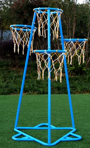 Kids Basketball Hoop Portable Basketball Stand Toys Basketball Indoor Outdoor, Portable Basketball with 4 Hoops at Varying Heights and 3 Balls Toy Set for Age 3 Years and Up(Pale Blue)