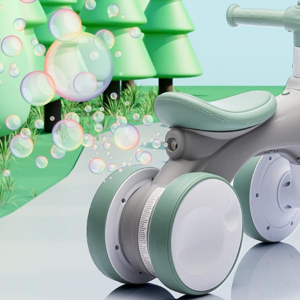 Baby Toddler Balance Bike with Bubble Machine for 1 Year Old Children,4 Wheels Kids Balance Bike w/Bubble Maker,Kids Ride on Toys w/Music,Headlight for Ages 12-36 Months Boys Girls (Light Green)