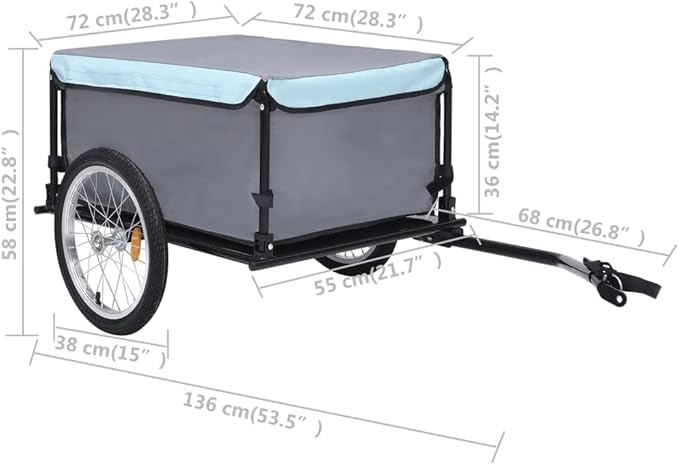 Bike Cargo Trailer with Rain Cover, Bicycle Cargo Trailer Foldable Two-Wheel Bike Luggage Wagon Bicycle Trailer with Removable Cover, Gray and Blue, Maximum Load Capacity: 143.3 lb