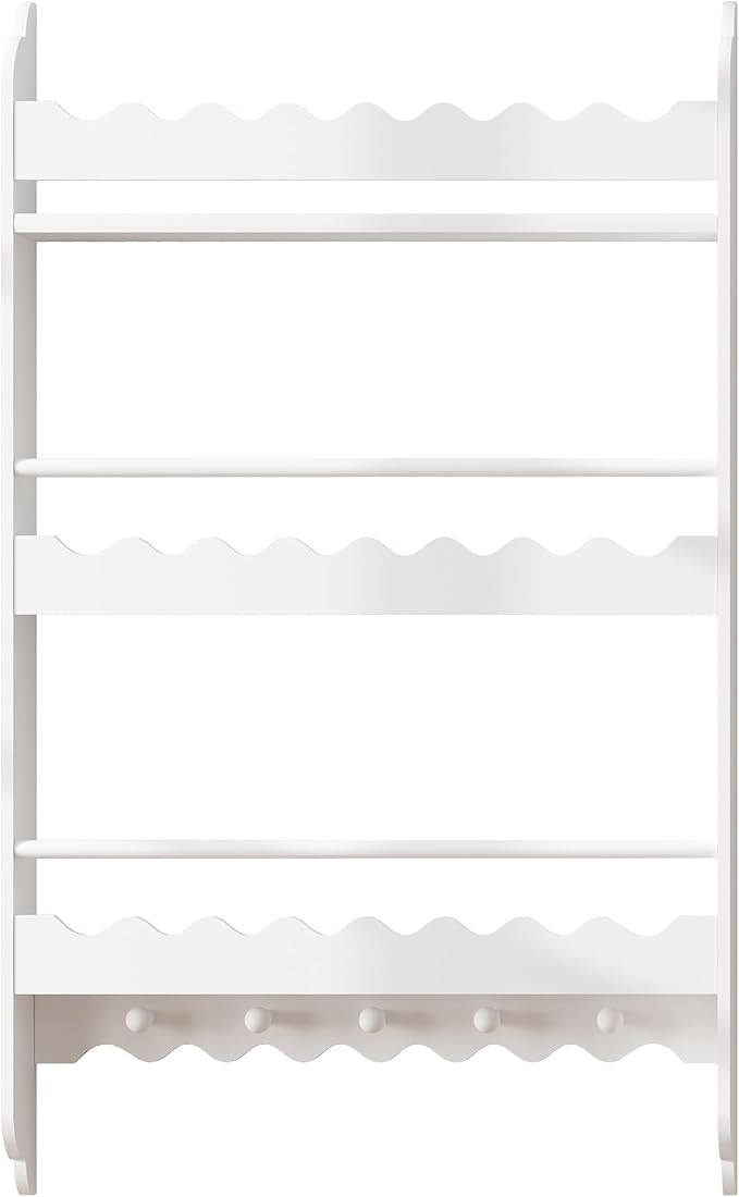 Treocho Kids Bookshelf, 3-Tier Wall Mounted Book Shelf, Kids Bookshelf and Toy Storage for Living Room, Bedroom and Nursery, White