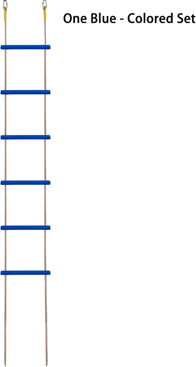 Wooden Climbing Rope Ladder for Kids: 6 - Foot - Long, 14 - inch - Wide, Sturdy, Durable, for Indoor/Outdoor Use, Good for Health, a Fantastic Gift (One Blue - Colored Set)