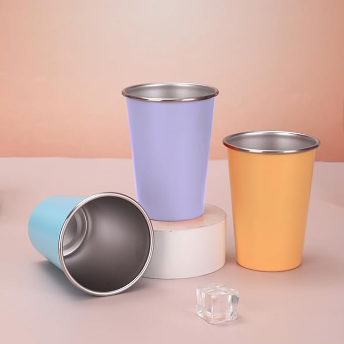 LOZACHE Stainless Steel Cups for Kids, 4 Pack 12oz Metal Cups Pint Tumbler Premium Camping Drinking Glasses Stackable Pint Tumblers for Boys Girls Children Adults, BPA Free, Unbreakable