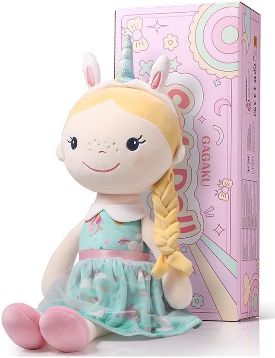 GAGAKU Soft Baby Doll Toys (16'') for Girls, My First Baby Rag Dolls for 1 Year Old Girl Birthday Gift Plush Doll Toys Machine Washable Baby Doll for Toddler Kids Infants - Unicorn Girl