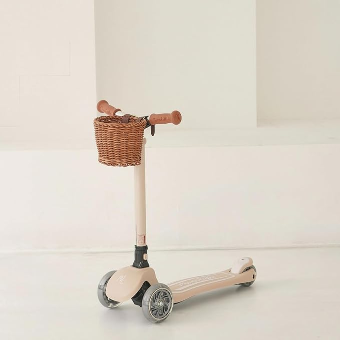 Kick Scooter for Kids Ages 3-10 (Beige/Pink/Navy/White) 3 Wheeled with LED Light-Up Wheels CPSC Certified Foldable and 4 Height Adjustable Toddler Scooters for Boys Girls