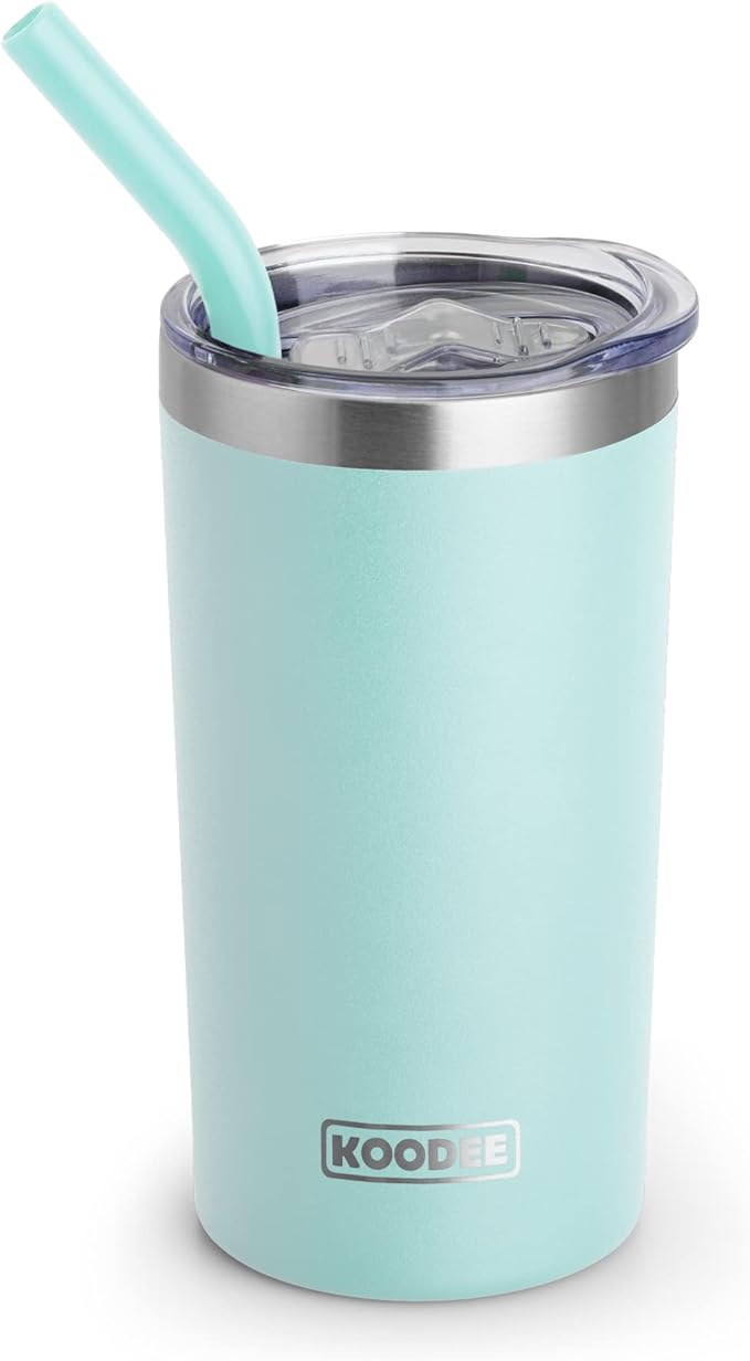 koodee 12 oz Tumbler with Lid and Straw-Stainless Steel Double Wall Vacuum Insulated Tumbler Travel Coffee Mug for Women (Baby Blue)