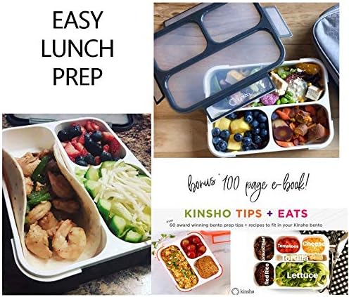 Bento Box with Insulated Lunch Bag and Ice Pack for Kids Container for Adults Snacks and Lunches. 3 Compartments, Leak-Resistant Portion Boxes Japanese Style for School or Work, Black with Red Trim