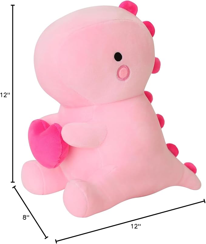SQEQE Dinosaur Stuffed Animal, Loving Soft Dino Plush Toys with Holding Heart, Sweet Romantic Anniversary Birthday Gift for Her Girls Boys Girlfriend(Pink,12 inch)