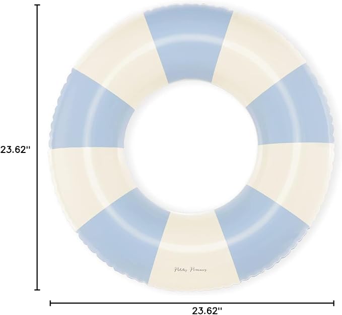 Petites-Pommes Pool Tube for Kids & Toddlers - Durable Inner Tube, Handprinted Classic Striped Design Pool Float Ring, Soft Comfort Seaming, Packable Floats for Travel, Light Blue, 24 inch