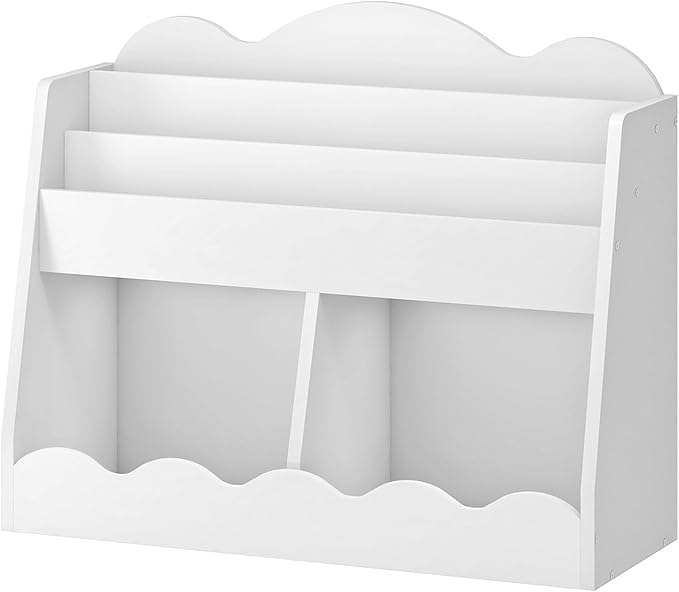 Kids Bookshelf and Toy Storage, Children's Bookcase with 2 Toy Cubes, Toddler Book Shelf for Kids Room, Wooden Book Organizer, for Playroom, Nursery, Living Room, White MCW15WB