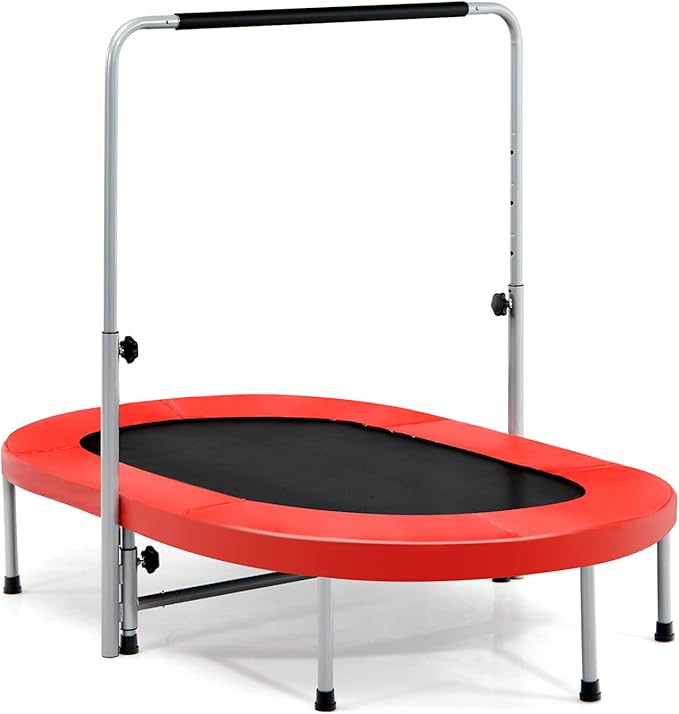 Giantex Mini Trampoline, 2 Persons Foldable Fitness Trampoline w/ 5 Levels Height Adjustable Handle, Max Load 330LBS, Indoor Oval Rebounder Exercise Trampoline for Adult, Kid, Enjoy Parent-child Time
