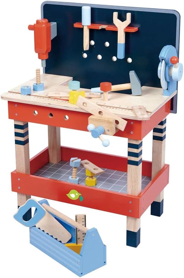 Tender Leaf Toys - Tender Leaf Tool Bench - 18 Pieces Pretend Play Construction Tool Set Made with Premium Materials and Craftsmanship - Creates Interest in DIY and Creative Role Play for Children 3+