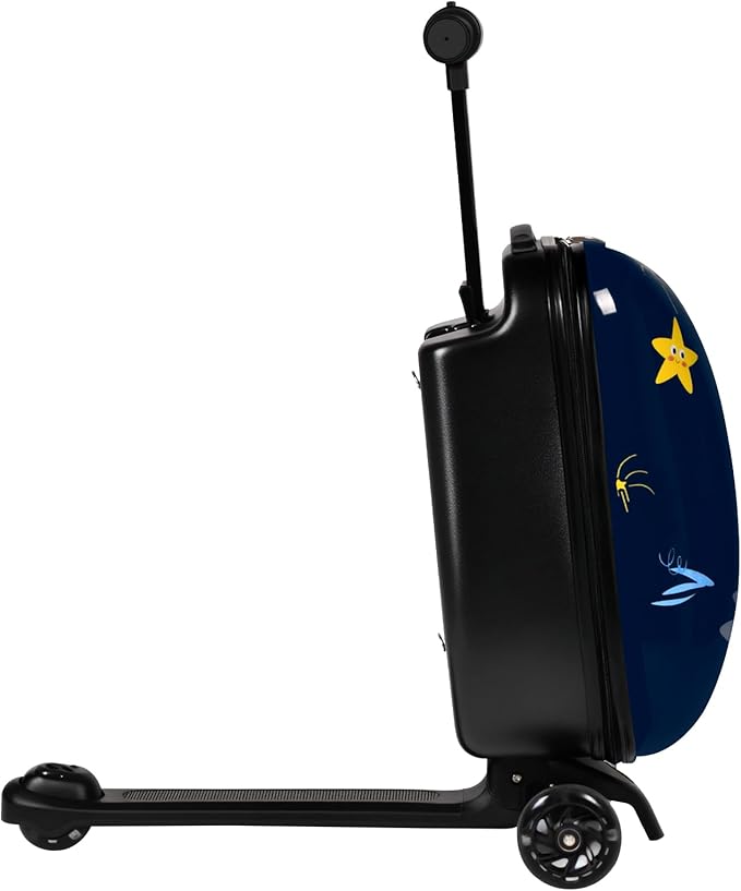 smilesun 4-in-1 Detachable Scooter Luggage for Kids & Teens, Hardside Ride-On Suitcase with Dinosaur Design, Lightweight Foldable, Perfect Travel Gift for Boys(Navy Blue 22-inch)