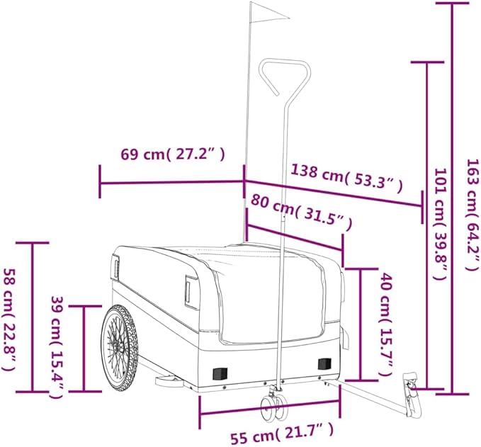 Bike Trailer Bicycle Cargo Trailer, Bike Wagon Trailer, Bike Cart with Safety Flag, Black and Red 99.2 lb Iron, 54.3"x27.2"x22.8"