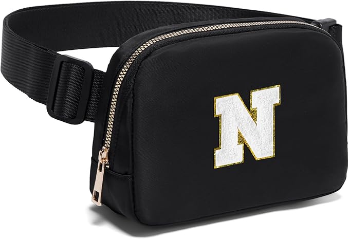 Gitus Birthday Gifts for 8 9 10 11 12 13 Year Old Girls Personalized Fanny Pack Crossbody Bags with Initial Letter Patch Belt Bag for Teen Girls Cute Trendy Stuff Travel Essentials (Black-N)