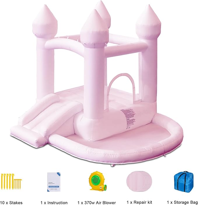 Kids Bounce House, Inflatable Bounce House with Ball Pit & Slide Toddler Bounce House Indoor Portable Fun House Outdoor Bounce House with Blower Moon Bounce Castle for Party 9 * 9 * 7 FT (Pink)