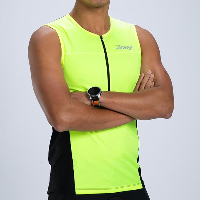 Zoot Men’s Core Tri Tank, Performance Triathlon Race Tank Top, UPF 50+ Fabric, Rear Pockets, Mesh Panels, & Cam Lock Zipper