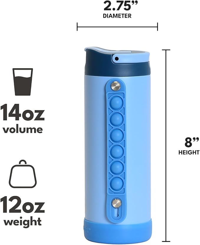Elemental Iconic Kids Water Bottle for School - 100% Leak-Proof Insulated Water Bottles with Straw Lid & Pop-It Handle for Boys & Girls - Triple-Wall Insulated & BPA-Free, 14oz โ Ocean Blue