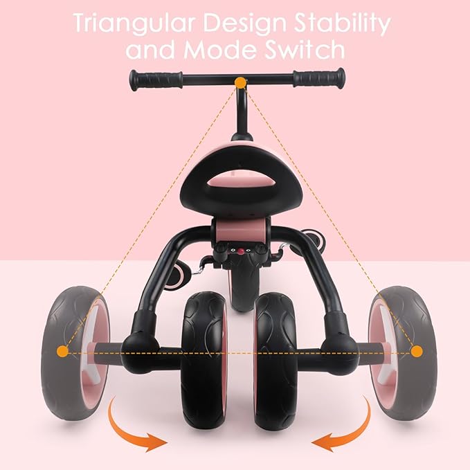 YGJT 4 in 1 Tricycle for Toddlers Age 2-5, Folding Kids Trike Tricycles Toddler Bike with Adjustable Seat and Removable Pedal, Baby Balance Bike Ride-on Toys Gift for Baby Boys Girls Birthday