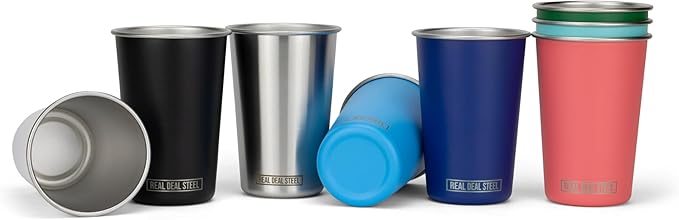 Stainless Steel 16 oz Pint Cups Stackable Single Wall Tumblers, Eco Friendly Premium Metal Drinking Glasses (Stainless Steel)