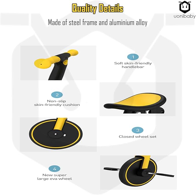 4 in 1 Kids Tricycle with Parent Push Handle | Toddler Tricycle Kids Bike Children Balance Bike | Lightweight & Portable Push Bike with Removable Pedals | Foldable Trike with Adjustable Seat Design