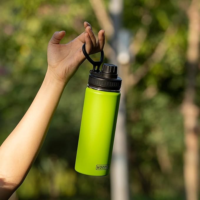 koodee Water Bottle-22 oz Stainless Steel Vacuum Insulated Water Bottle, Wide Mouth Flask with Leakproof Spout Lid (Apple Green)