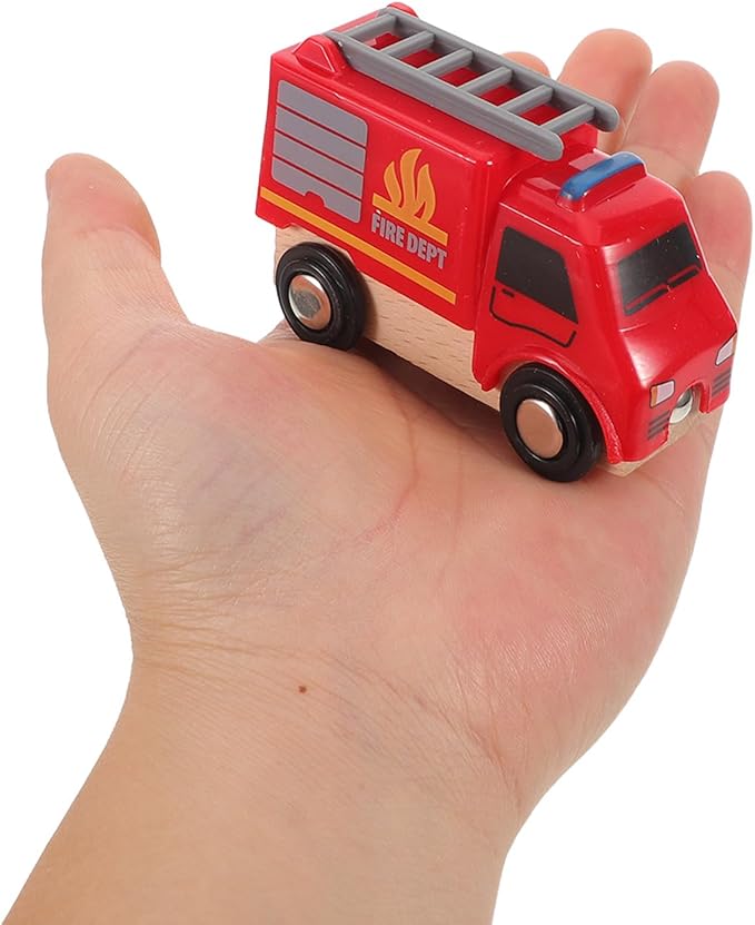 BESPORTBLE 5pcs Christmas Toy Car: Wooden Train Track Vehicles Police Car Bus Model Kids Fire Fighting Truck for Toddler Boys Girls Stem Educational Party Favor