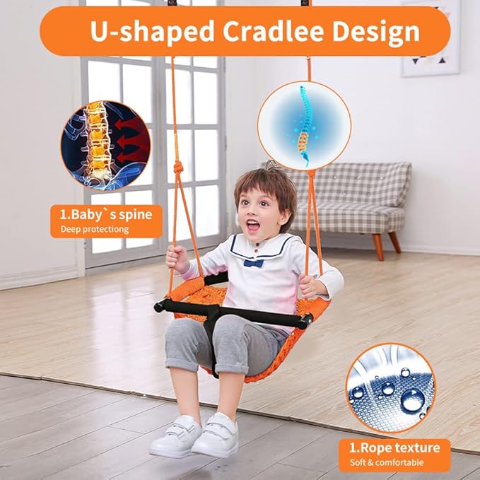 2 -in- 1 Toddler Swing. Swing Seat for Kids with Adjustable Ropes, for Kids Heavy Duty Rope Play Secure Children Swings Set, for Outdoor Indoor, Backyard. Upgrade Product (Orange)
