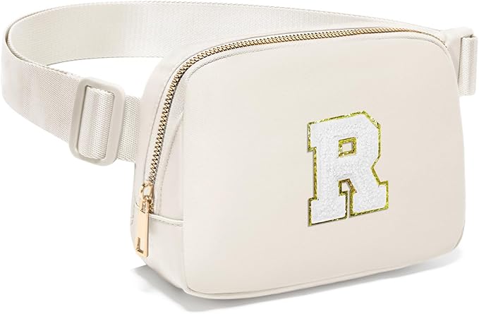 Gitus Birthday Gifts for 8 9 10 11 12 13 Year Old Girls Personalized Fanny Pack Crossbody Bags with Initial Letter Patch Belt Bag for Teen Girls Cute Trendy Stuff Travel Essentials (Ivory-R)