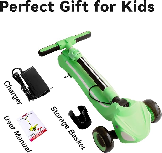 3 Wheel Electric Scooter for Kids Ages 3-10, w/Storage Basket, LCD Screen, Full Body Lights Up, Wide Deck, 5Mph Safe Speed, 90min Riding, Balance Foldable Kick Scooter for Boys & Girls