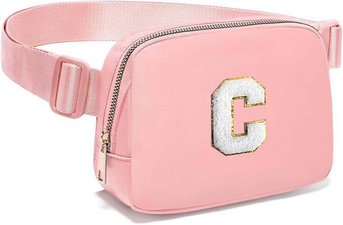 Gitus Birthday Gifts for 8 9 10 11 12 13 Year Old Girls Personalized Fanny Pack Crossbody Bags with Initial Letter Patch Belt Bag for Teen Girls Cute Trendy Stuff Travel Essentials (LightPink-C)