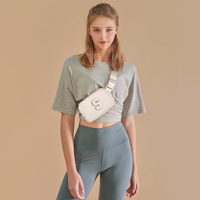 Gitus Birthday Gifts for 8 9 10 11 12 13 Year Old Girls Personalized Fanny Pack Crossbody Bags with Initial Letter Patch Belt Bag for Teen Girls Cute Trendy Stuff Travel Essentials (Ivory-S)