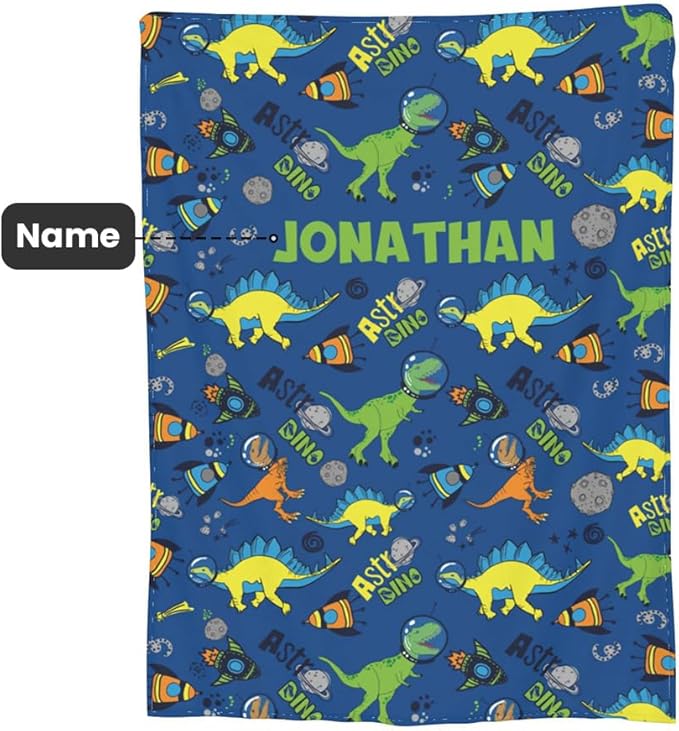 Personalized Dinosaur Blankets for Kids, Baby, Toddler, Custom Soft Warm Fleece Throw Blanket with Name, Christmas Birthday Gifts for Boys Girls